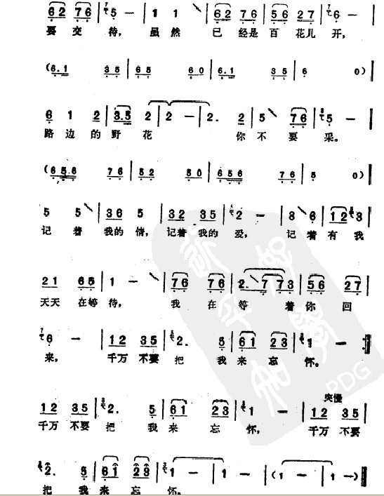 通俗歌曲乐谱下载 路边的野花你不要采