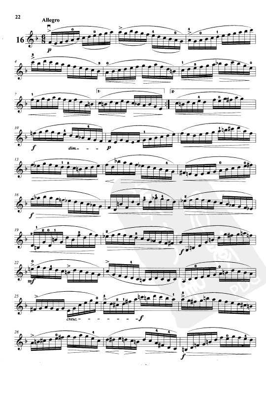 开赛小提琴练习曲乐谱下载 第16首