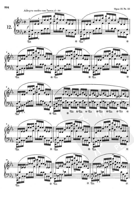 钢琴乐谱下载 肖邦练习曲Opus 25 Nr.12