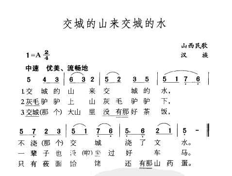 民族歌曲乐谱下载 交城的山来交城的水