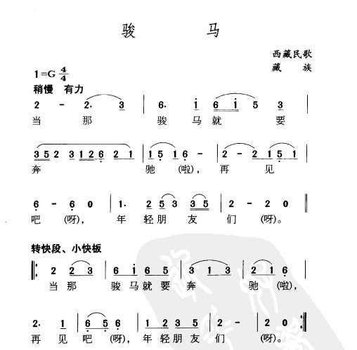 民族歌曲乐谱下载 骏马